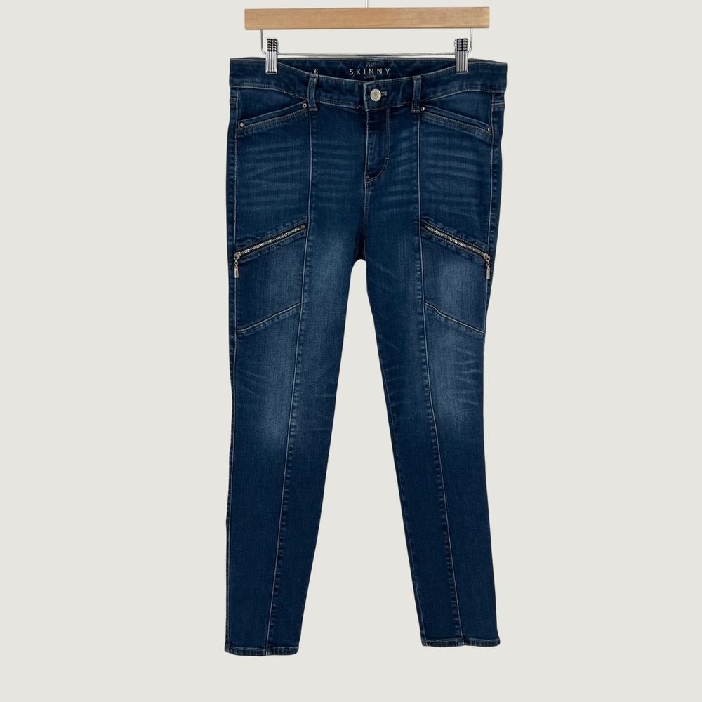 White‎ House Black Market Women Skinny Mid Rise Ankle Jeans Size 6 Blue Zippers